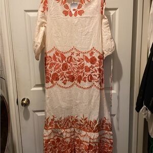 Floral Embroidered Cream and Orange Dress